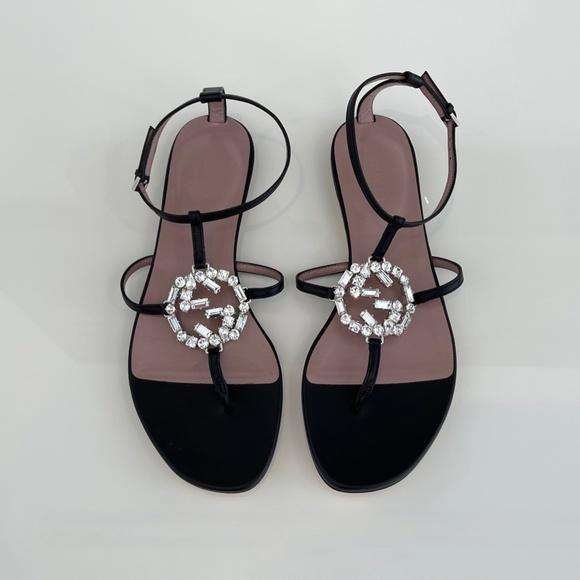 GUCCI BLACK LEATHER CRYSTAL GUCCI SANDALS SIZE IT 37 / US 7 NEW IN BOX! - Picture 8 of 17